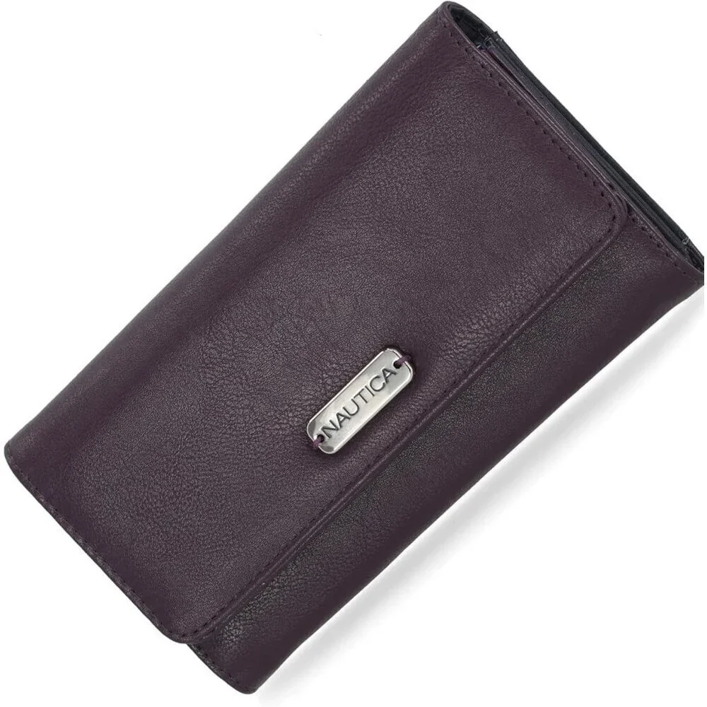 Women's Plum Money Manager RFID Slim Wallet Card Holder with Coin